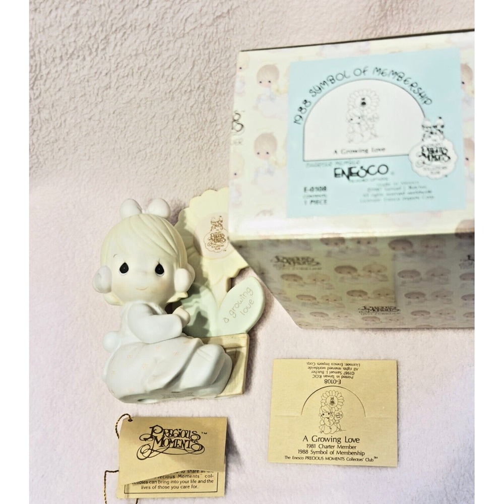 Vintage 1987 Enesco Precious Moments A Growing Love Figurine Sun Flower E-0108
